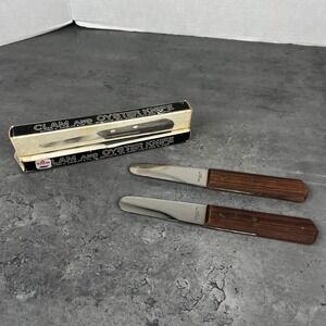 Vintage Alfred E Knobler Clam, Oyster Knife Set of 2 Wood Handle Japan Made MCM